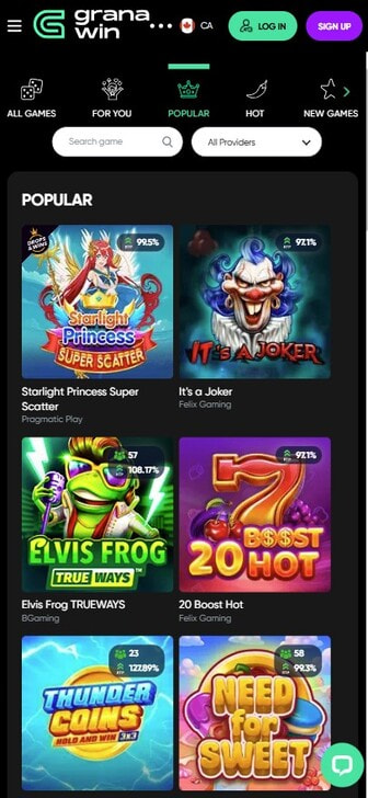 GranaWin's Slots with Listed RTP Rates