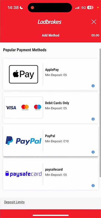 Ladbrokes Deposit Payment Methods