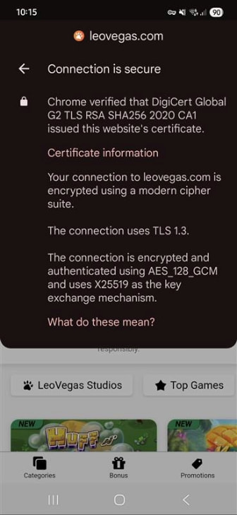 LeoVegas Casino Encryption Information
