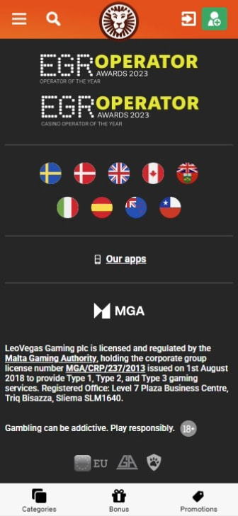 LeoVegas Casino Licensing Information