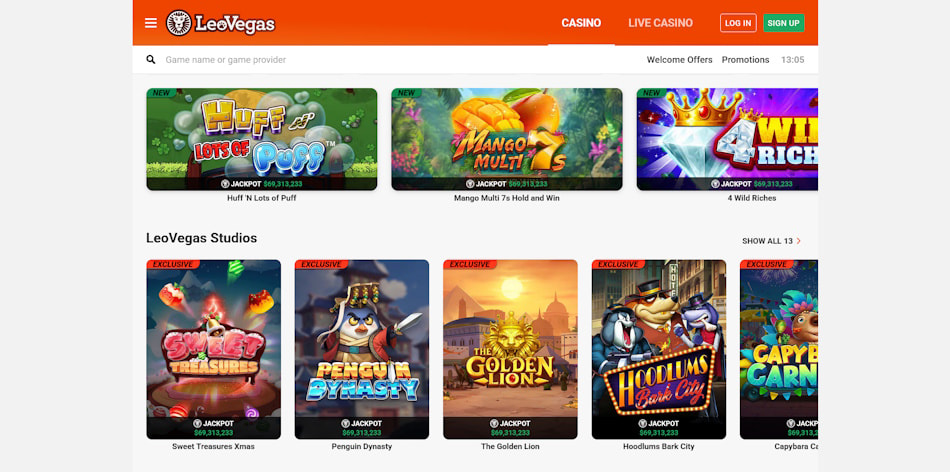 LeoVegas Casino Games Lobby.