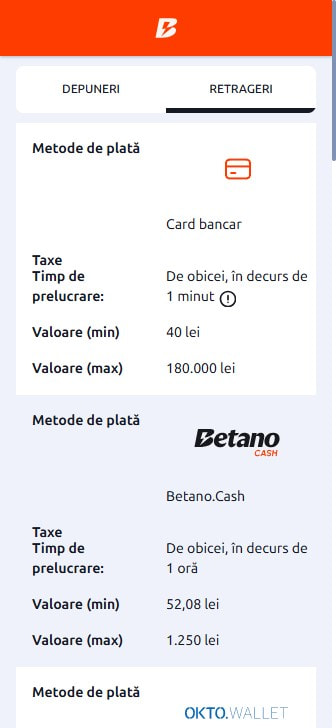 Secțiunea de retrageri dintr-un cont de joc