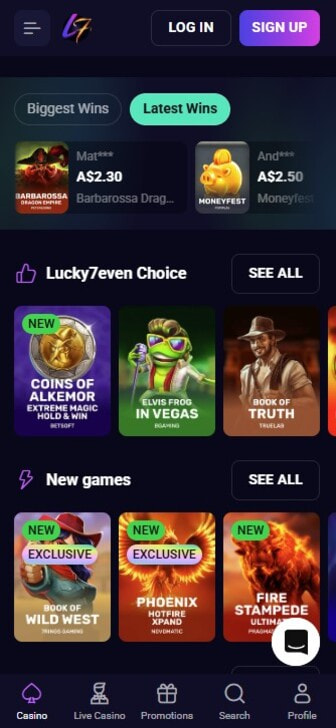 Lucky7even Casino's Latest Wins Feed