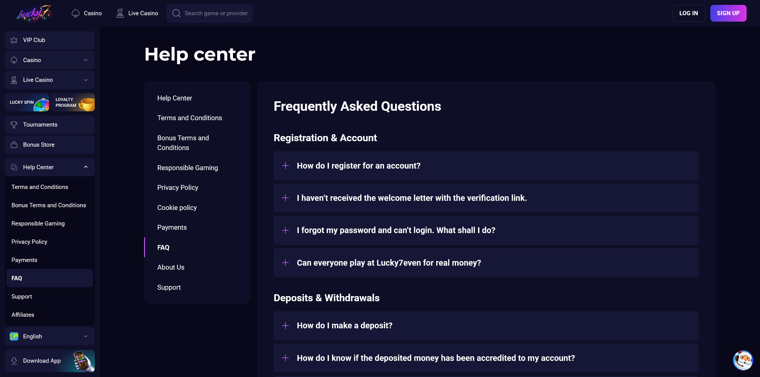 Lucky7 Customer Support and FAQ