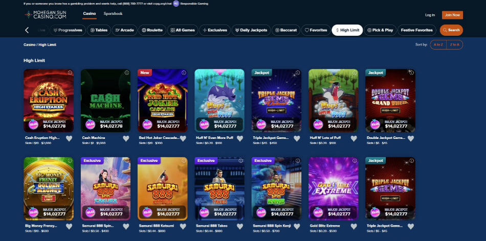 High Limit Game Collection at Mohegan Sun Casino