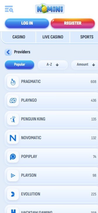 Nomini's Casino Game Developers List