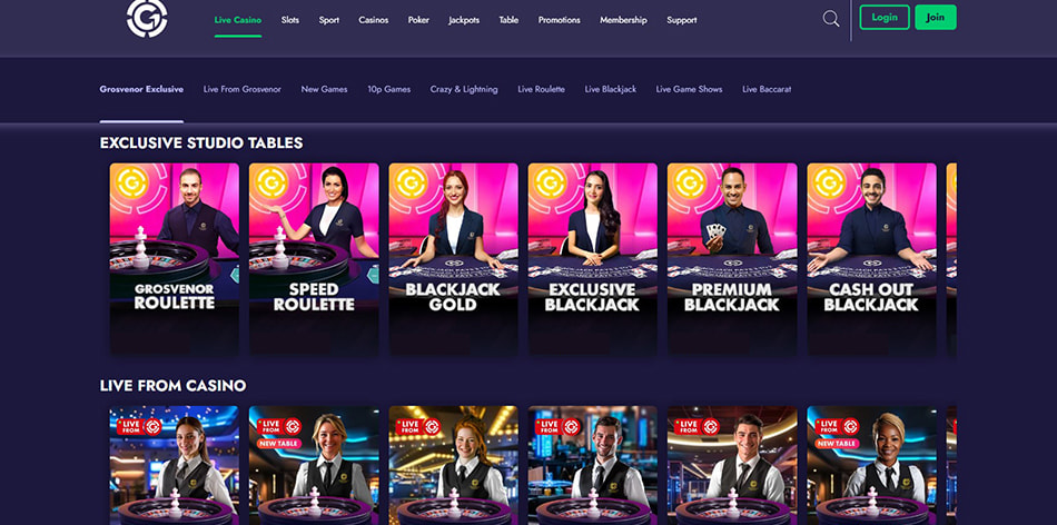 Some of the exclusive live dealer games at Grosvenor Casino.