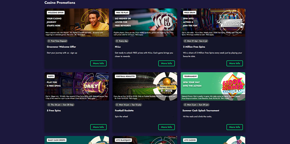 I was impressed by the diversity of casino promotions at Grosvenor.