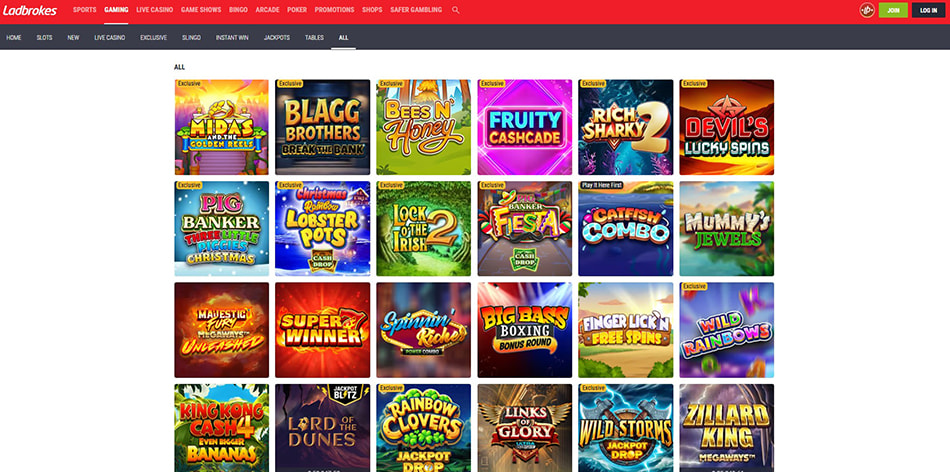 Screenshot of the Casino Game Collection at Ladbrokes