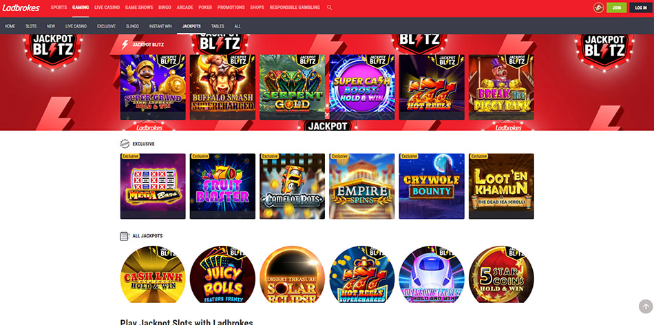 Screenshot of the Exclusive Progressive Jackpot Slots at Ladbrokes