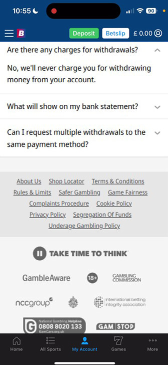 Withdrawal Fees at Betfred
