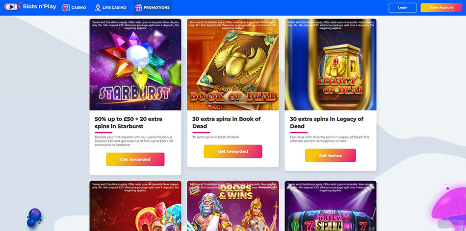 Screenshot of Slotsnplay's Additional Slots Promotions