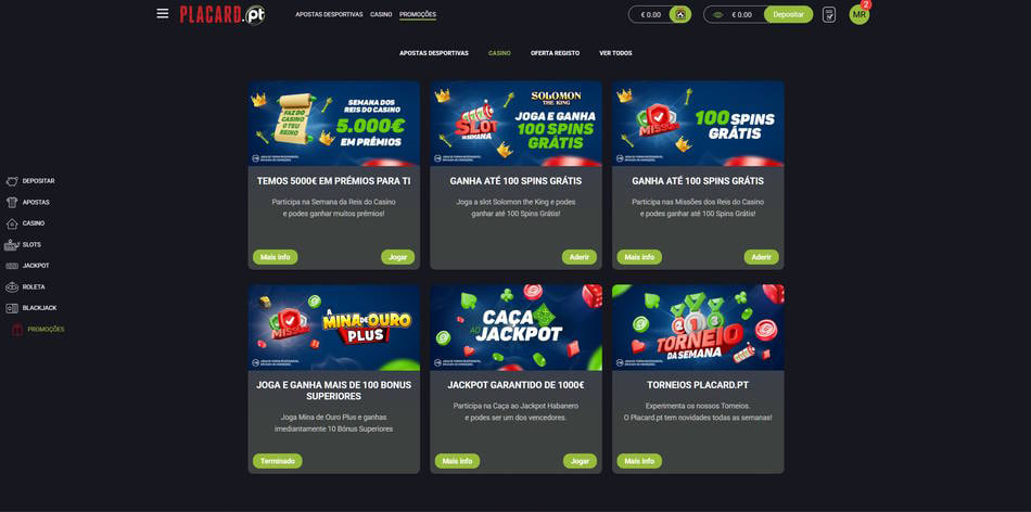 Promoções no casino Placard