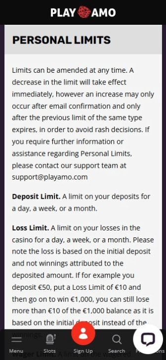 PlayAmo's Responsible Gambling Tools Information