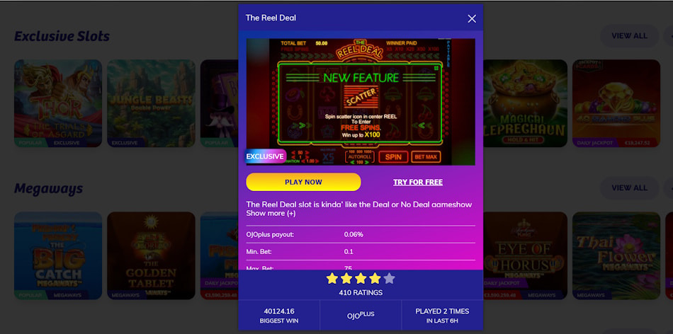 Reel Deal Slot at PlayOJO