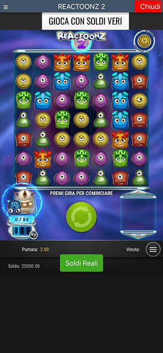 La slot Reactoonz 2 di Play'n GO in versione mobile.