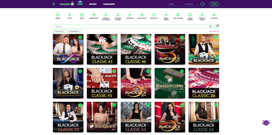 Live Dealer Blackjack at Casino Rocket