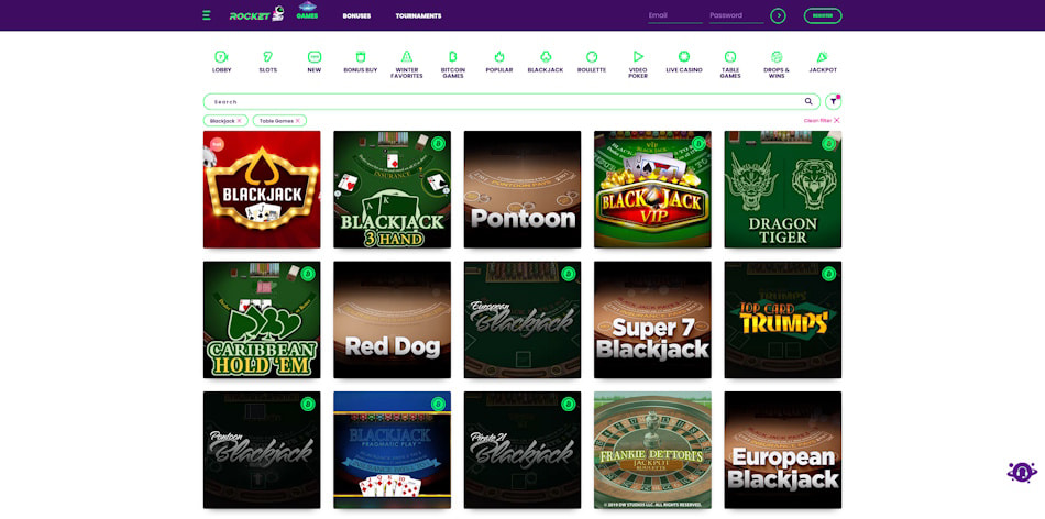 RNG Blackjack Games at Casino Rocket.