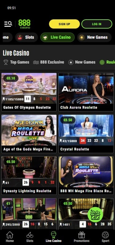 Live Roulette at 888casino with Table Limits Displayed