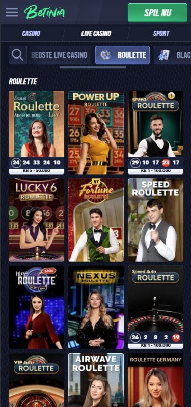 Live Roulette at Betinia with Table Limits Displayed
