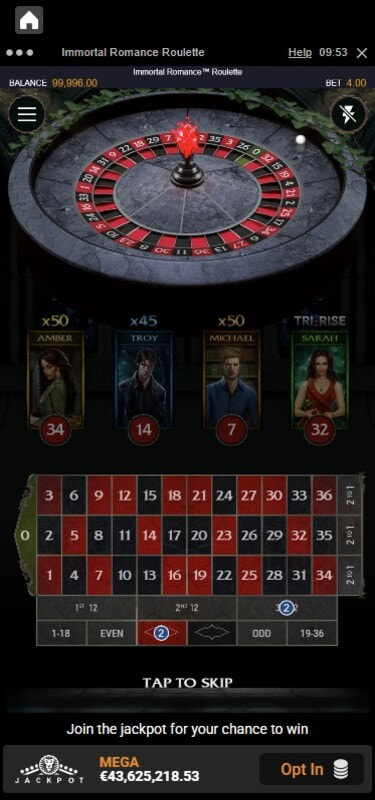 Immortal Romance Roulette Demo at LeoVegas