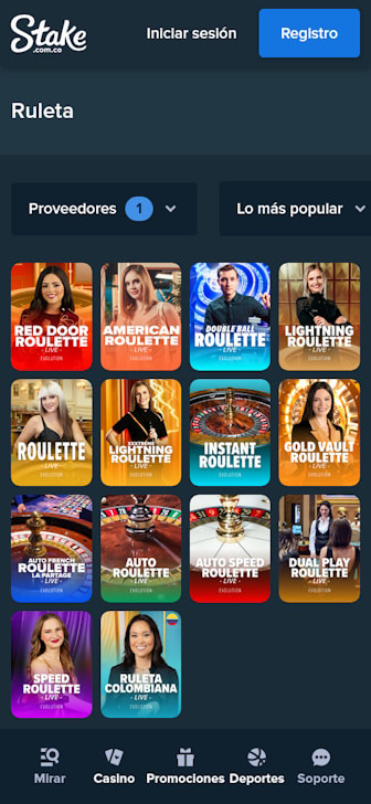 Ruleta Colombiana en vivo de Evolution en Stake