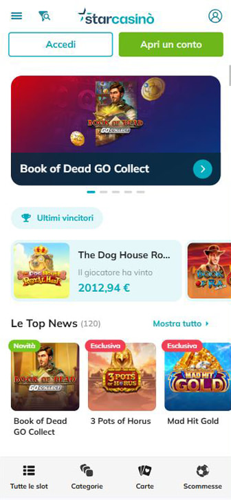 La sezione delle slot online sul casinò online StarCasinò.