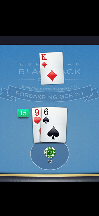 European Blackjack spelas på mobilskärm