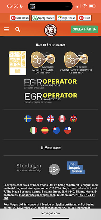 LeoVegas licensierad av spelinspektionen och flerfaldigt belönad