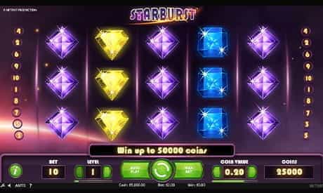 the reels and rows of the Starburst slot in a Canadian casino.