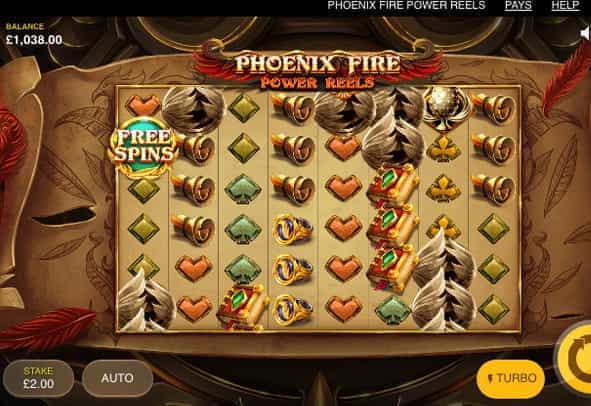 Phoenix Fire Power Reels slot game in progess.