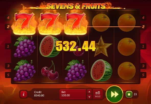 In-game view of Sevens & Fruits online slot by Playson.