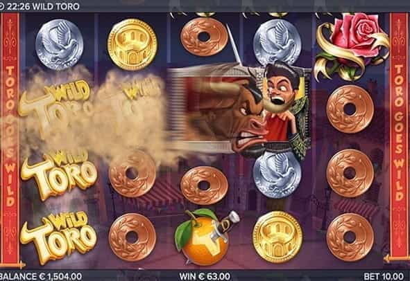 The reels of the Wild Toro slot game in action.