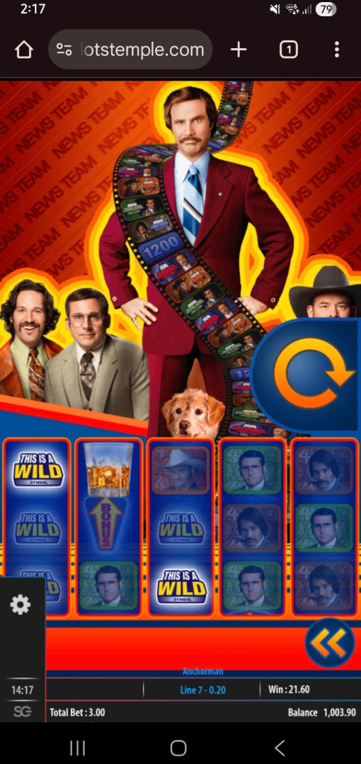 Testing Anchorman: The Legend of Ron Burgundy slot by Bally (now listed under Scientific Games).