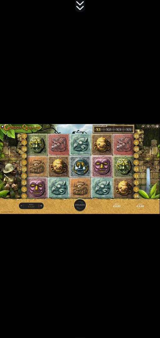 Mobiele screenshot van de Gonzo's Quest gokkast bij Casino777.