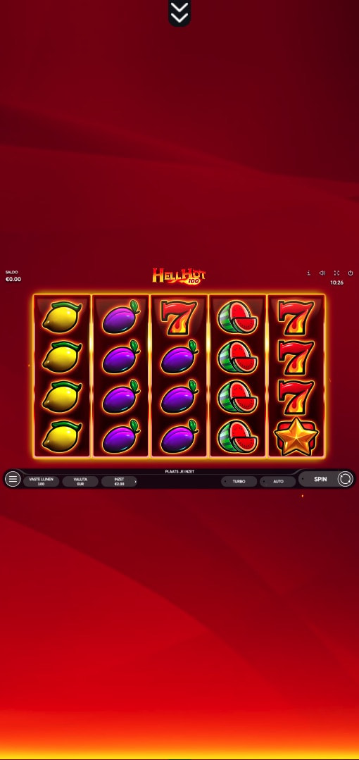 Screenshot van de mobiele versie van de Hell Hot 100 gokkast bij Casino777.