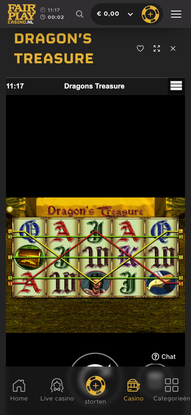 Mobiele screenshot van de Merkur gokkast Dragons Treasure bij Fair Play Casino.