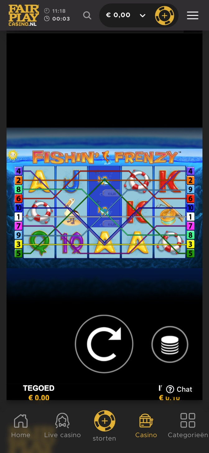 Screenshot van de mobiele versie van de gokkast Fishin Frenzy.