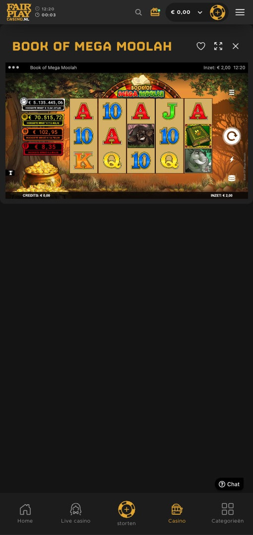 Screenshot van de gokkast Book of Mega Moolah.