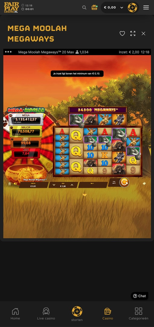 Screenshot van Mega Moolah Megaways.