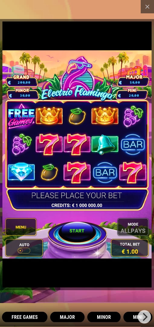 Mobiele screenshot van de Electric Flamingo gokkast.