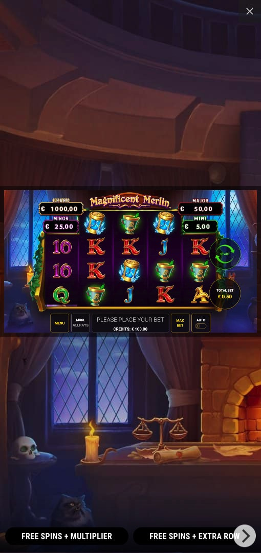 Mobiele weergave van de Magnificent Merlin slot.