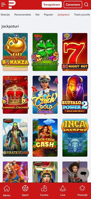 Selecția de jocuri jackpot la Powerbet Casino.