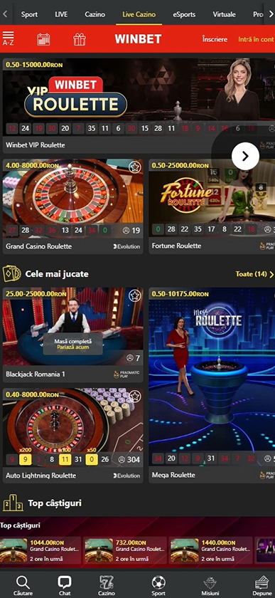 Oferta de jocuri de masă de la Winbet.