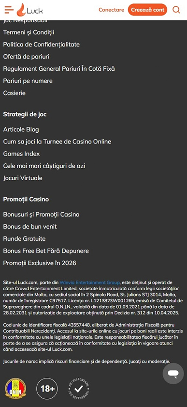 Licența operatorului străin Luck Casino pentru România.