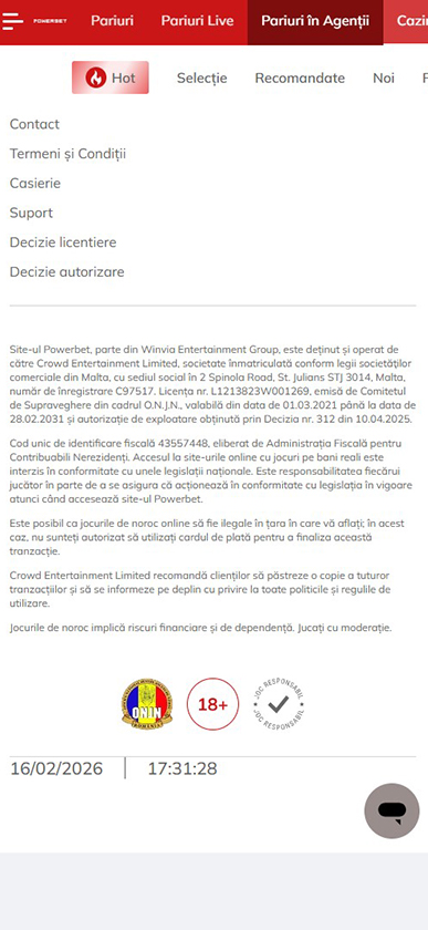 Licența cazinoului străin Powerbet Casino.