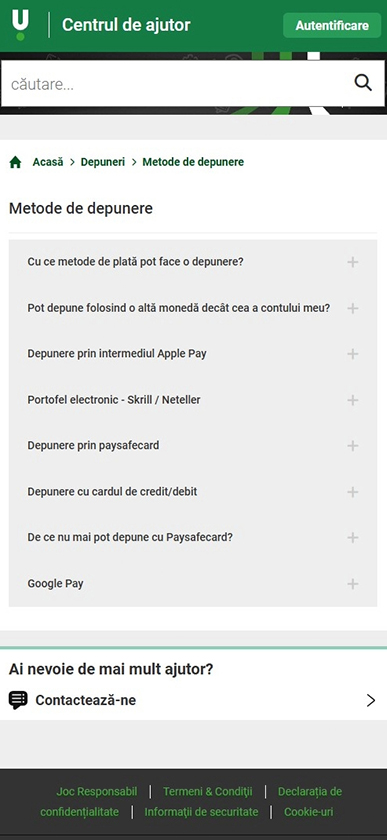 Metode de depunere la Unibet Casino.