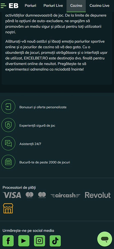 Metode de plată Excelbet Casino.