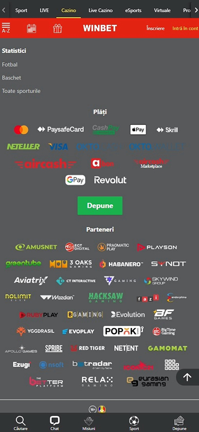 Metode de plată la Winbet.