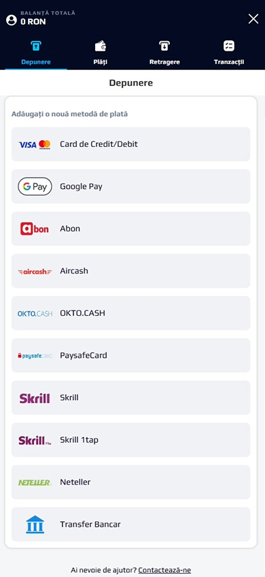 Pagina de casierie a cazinoului online NetBet.